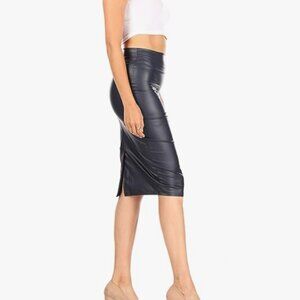 NWT - Simlu Navy Faux Leather Pencil Midi Bodycon Skirt